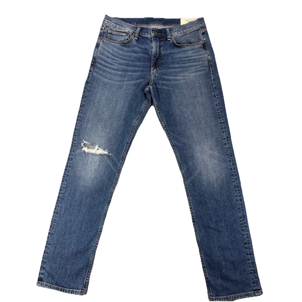 Rag & Bone Fit 2 Slim Jeans Men 33x32 Blue Distressed Premium Denim